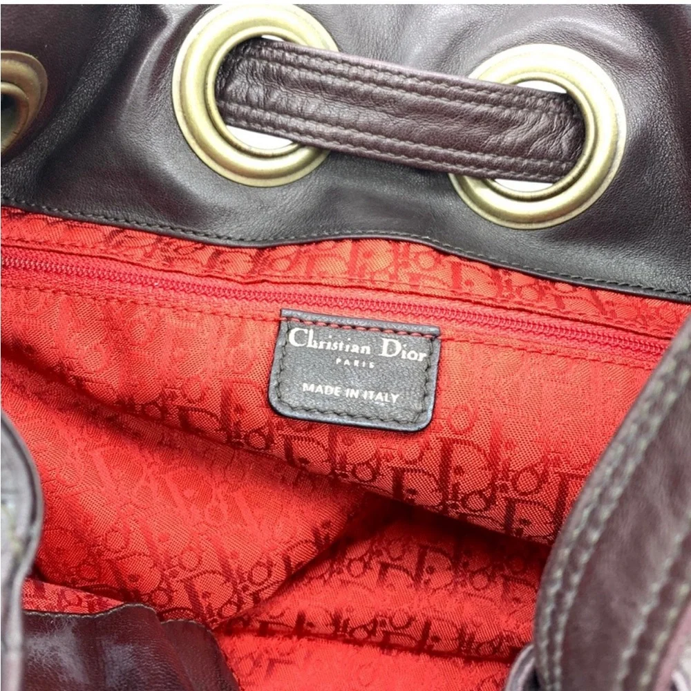 Christian Dior Vintage Brown Quilted Leather Cannage Drawstring Bucket Bag - Picture 5 of 12